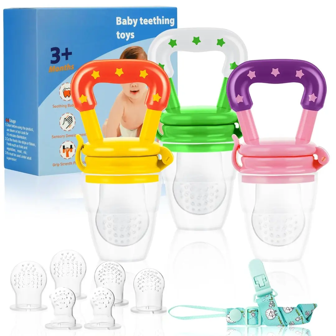 Baby Fruit Feeder/Food Feeder Pacifier (3 Pack)- Infant Teething Toys | Fruit Pacifier Feeder | Silicone Teether Feeder Baby | Baby Feeding Essentials | Food Pacifier for Babies - Pink