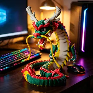Giant 3D Printed Seven-Colored Dragon Family Statue 19.8 Inches Flexible Movable Joints Perfect for Car Home Decorations Birthday Gifts Easter Father's Day Collectibles room accessories chill