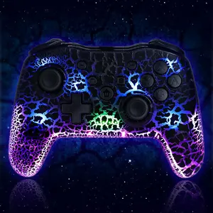 Wireless Game Controller, Bluetooth RGB Light Effect Game Controller, RGB Gaming Controller, Dual Vibration Cracked Pattern Gamepad Compatible With Nintendo/PS3/PC/Windows 7810, Wireless Switch Controller