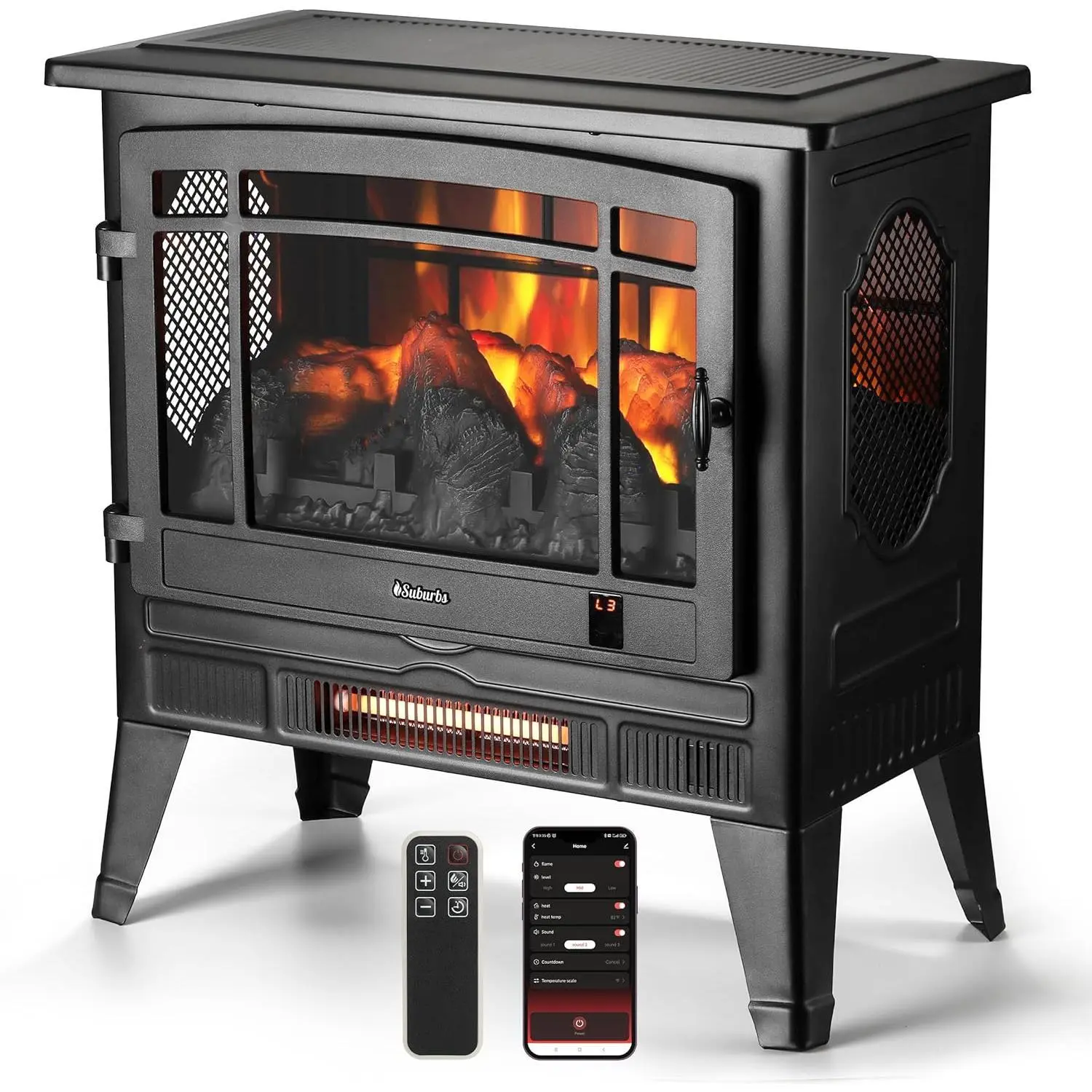 TURBRO Freestanding Infrared Electric Fireplace Stove Heater - No Redundant Home Appliance Heater, Heats Room Single Unit, Crackling Sound, Adjustable Flame Effects, Overheating Protection, Timer, Remote Control, Optional WiFi, All