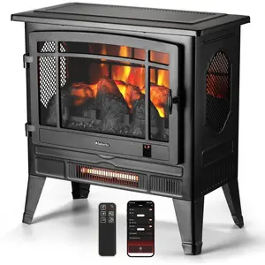 TURBRO Suburbs Electric Fireplace Infrared Heater with Crackling Sound, Freestanding Fireplace Stove with Adjustable Flame Effects, Overheating Protection, Timer, Remote Control, WiFi Optional