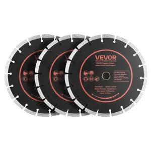 VEVOR Diamond Blades 9 inch, 3-Pack Concrete Saw Blade Set, 7/8 in Arbor, High-Hardness Diamond Segments, 65Mn Steel Core, Dry Wet Cutting, Clean Edges for Concrete, Masonry, Brick, Stone, Granite