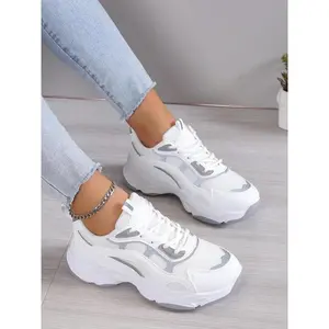 Women’s fashionable color-block lace-up chunky sneakers, women’s jogging shoes, round-toe low-top running shoes, workout sneakers, casual breathable comfortable athletic shoes, versatile trainers for daily wear, jogger shoes, sport shoes