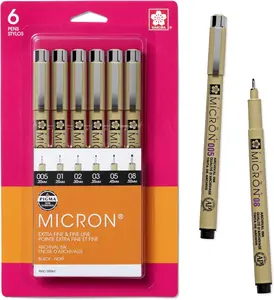 Pigma Micron Fineliner Pens - Archival Black Ink Pens - Pens for Writing, Drawing, or Bullet Journaling - Assorted Point Sizes - 6 Pack