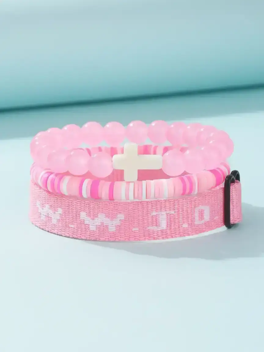 WWJD Beaded Bracelet, Fashionable Cross Charm Decor Beaded Bracelet for Women & Men, Trendy All-match & Exquisite Jewelry for Birthday Gift, Stackable Bracelets, Stackable Bracelet Set, Beaded Bracelet Sets