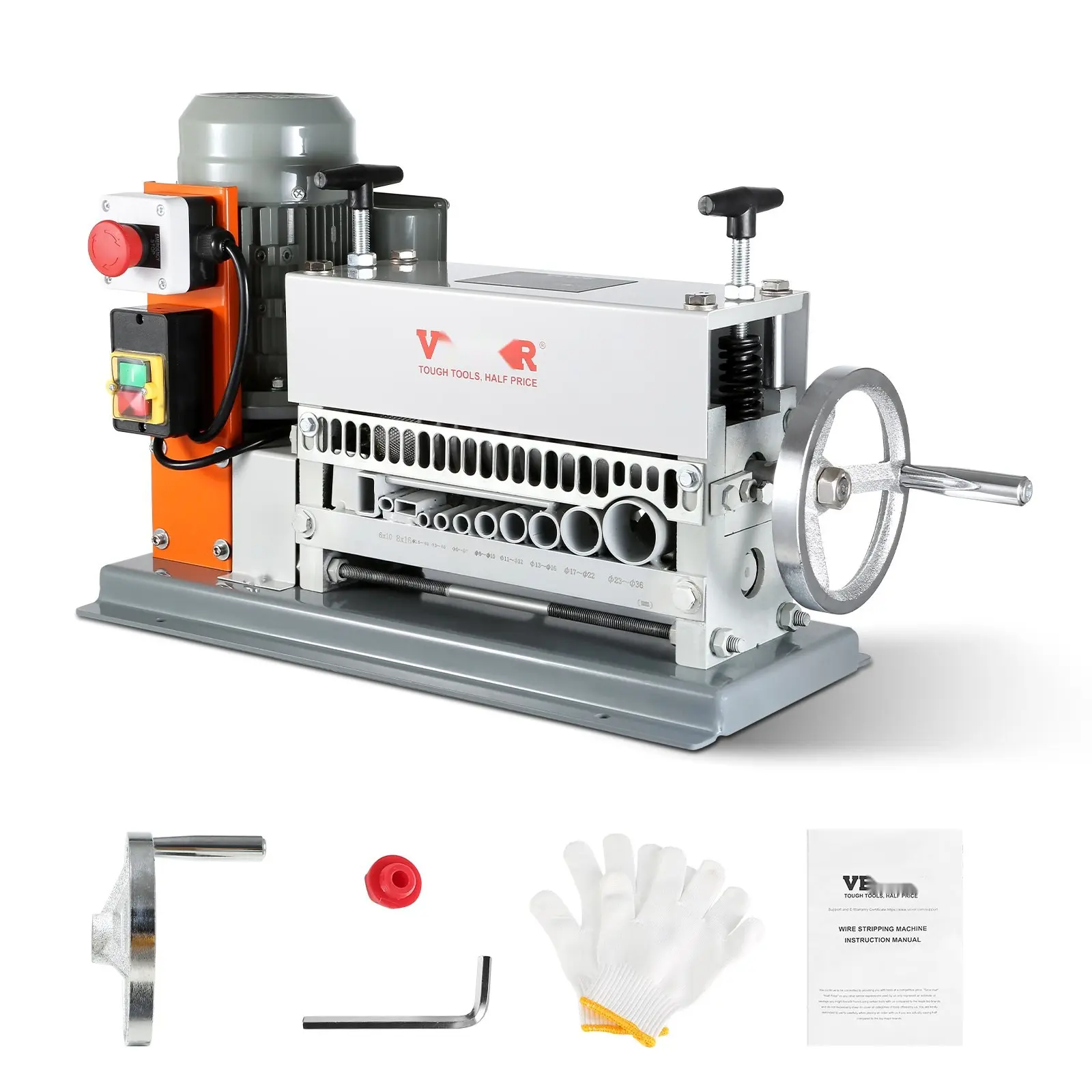 Automatic Wire Stripping Machine Electric Motorized Cable Stripper 0.06''-1.42'', 370 W, 88 ft/min, Includes Extra Manual Crank, 11-Channel Stripping System for Scrap Copper Recycling, Efficient Wire Peeler for Insulated Cables