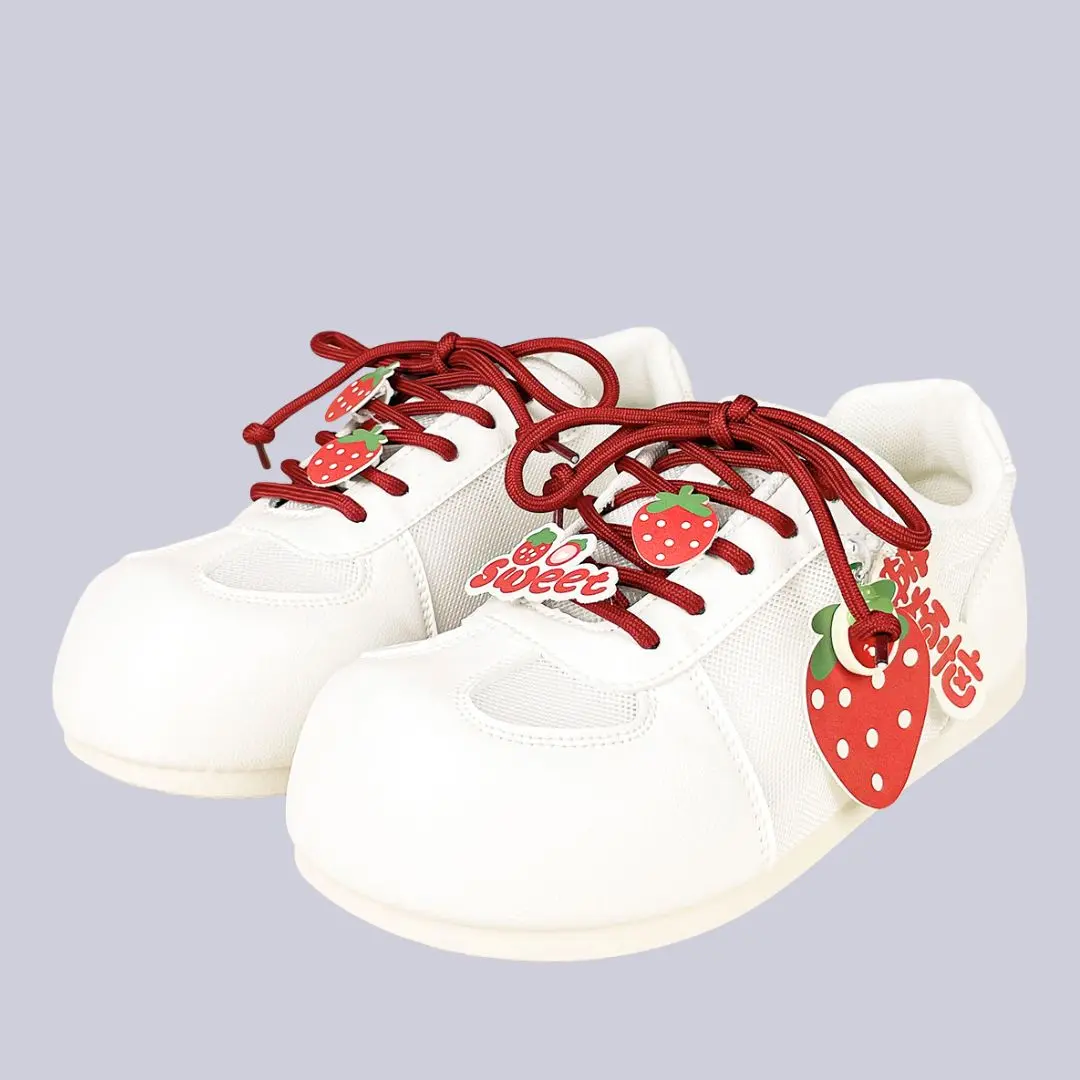 Sweet Escape Strawberry Charm White Mesh Sneakers – Women's