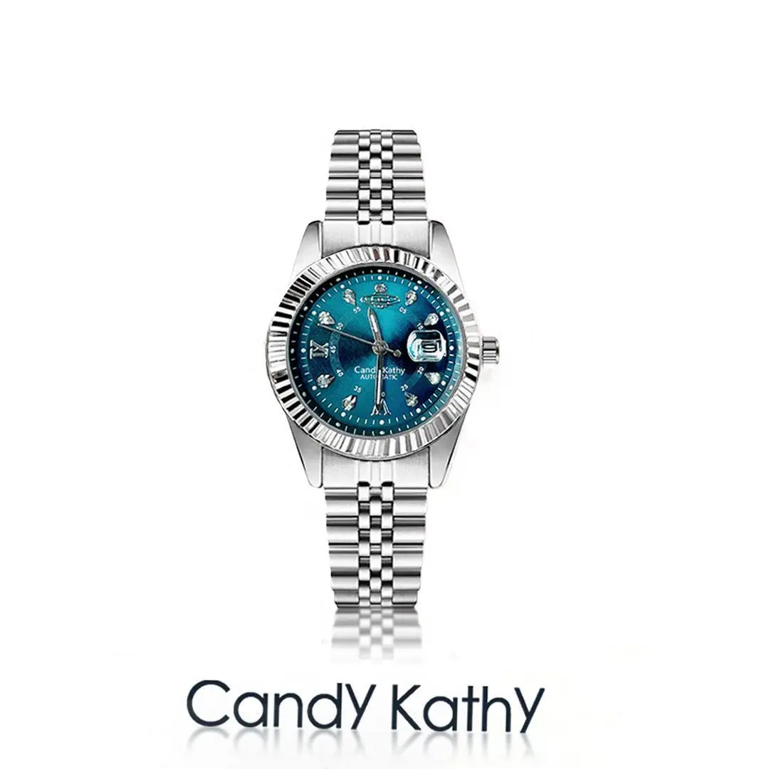 Women's Elegant Stainless Steel Strap Watch with Analog Quartz Movement, 30mm Blue Round-Faced Luminescent Dial and Date Display, 30m Water Resistant, Analog Round-Faced Quartz Watches, Buckle, Calendar, 30M - 50M