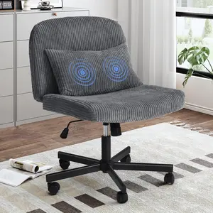 【Massage & Cozy Cushion】ONBRILL Criss Cross Chair with Wheels, Massage Cross Legged Office Chair with Double Layer Sponge Cushion, Corduroy Wide Armless Office Desk Chair Mid Back Swivel Vanity Chair for Home Office, Bedroom Furniture