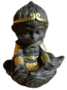 Auspicious Ascent of the Monkey King - Hand-Painted Gold Accents Purple Clay Sun Wukong Figurine for Tea Tables & Sacred Spaces
