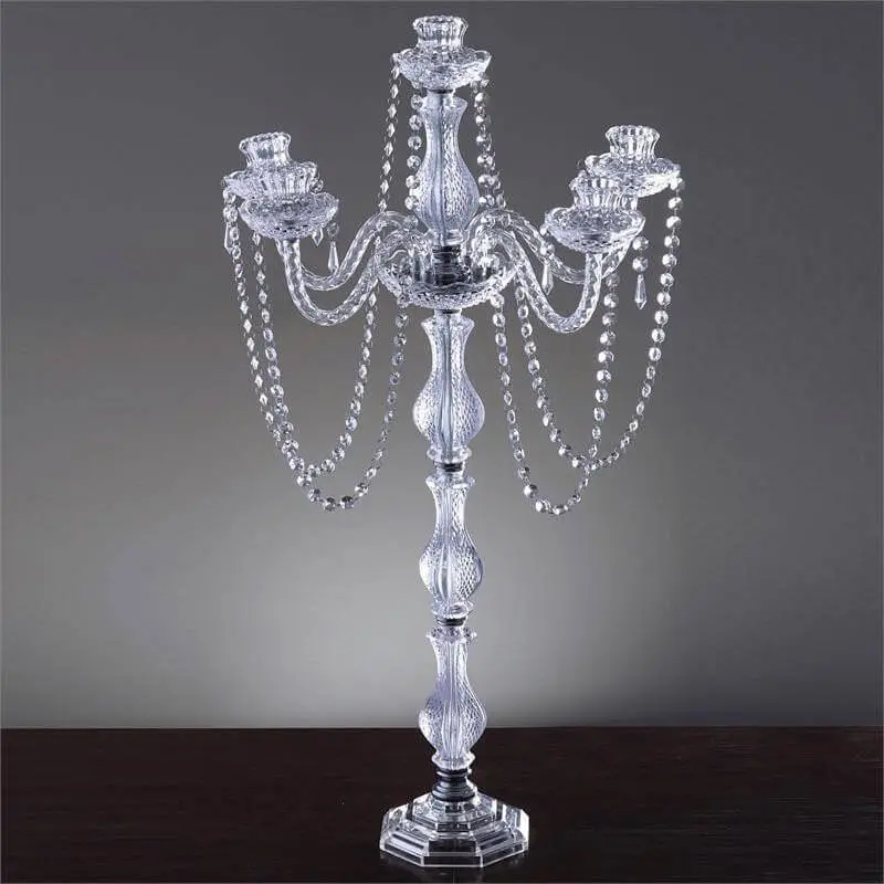 4-Arm Silver Metal Crystal Chandelier Candelabra - 35" Sophisticated Taper Candle Holder, Home Decor, Room Decor, Wedding Table Centerpiece