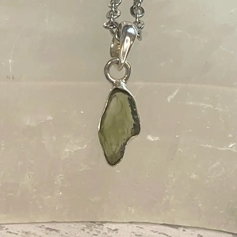 Genuine Natural Moldavite Sterling Silver Pendant Necklace - Spiritual Jewelry, Statement Piece with Necklace Chain, Chic Natural Crystal Accessory for Protection, Transformation, Statement Necklace, Chic Natural Crystal Necklaces & Pendants