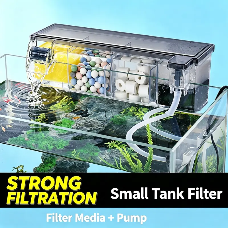 3-in-1 Aquarium Filter with Water Circulation & Oxygenation, Top-mounted Drip Filter Box for Turtle Tanks