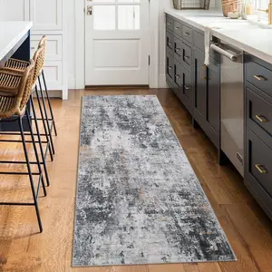 【GARVEE】Washable Modern Abstract Runner Rug, Foldable Soft Indoor Carpet with Non-Slip Backing, Low Pile and Non-Shedding Floor Mat for Living Room, Bedroom, Dining Room, Office, Size 2x6