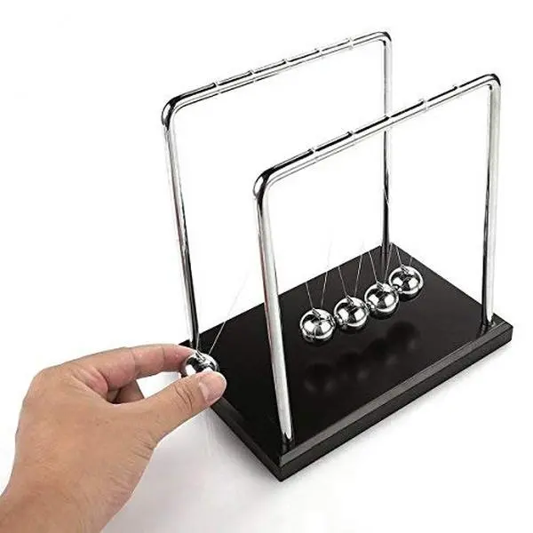 Elegant Newton's Cradle Physics Demonstration Learning Tool - 1 inch Diameter Balance Balls, Black Wooden 7.25" x 4.6" Base, Momentum Conservation Decor, Home House Decoration Conversation Piece