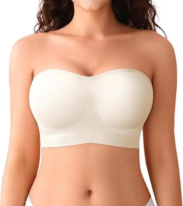 Deangelmon Non-Slip Strapless Bra for Women, Wireless Push Up Padded Bandeau Bra with Seamless Smoothing & Secure Fit Bralette Adjustable Womenswear