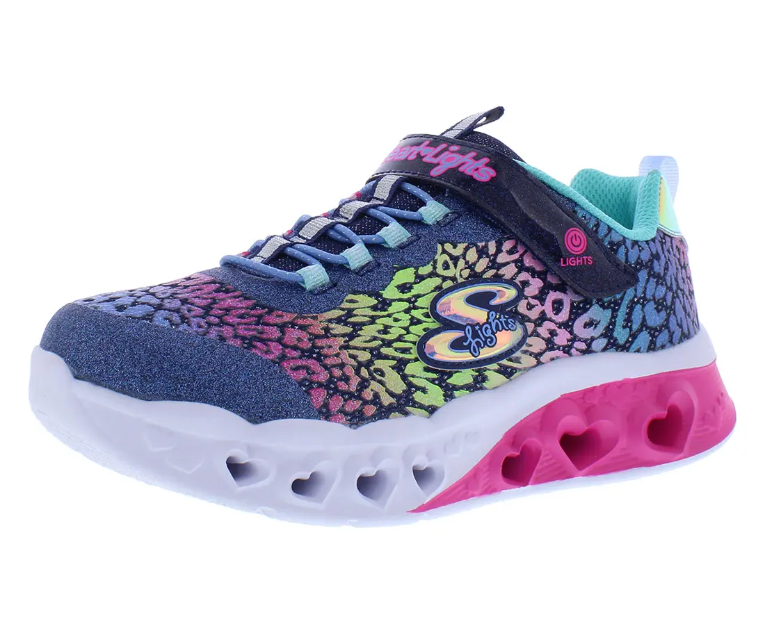 Skechers Flutter Heart Love Wild PS Kids' LED Light-Up Sole Trainers, 1 Pair Kids Size Sports Footwear for Girls
