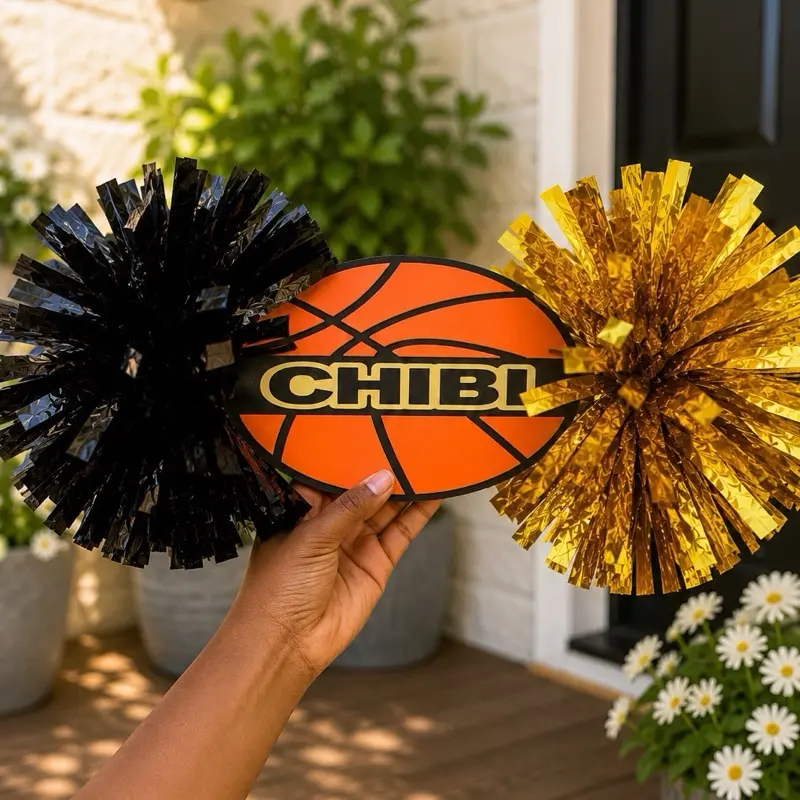 Custom 3D Printed Cheer Stick with Pom Poms | Personalized Team Spirit Sign | Football, Basketball, Soccer, Baseball & Any Sport | Pep Rally Fan Accessory