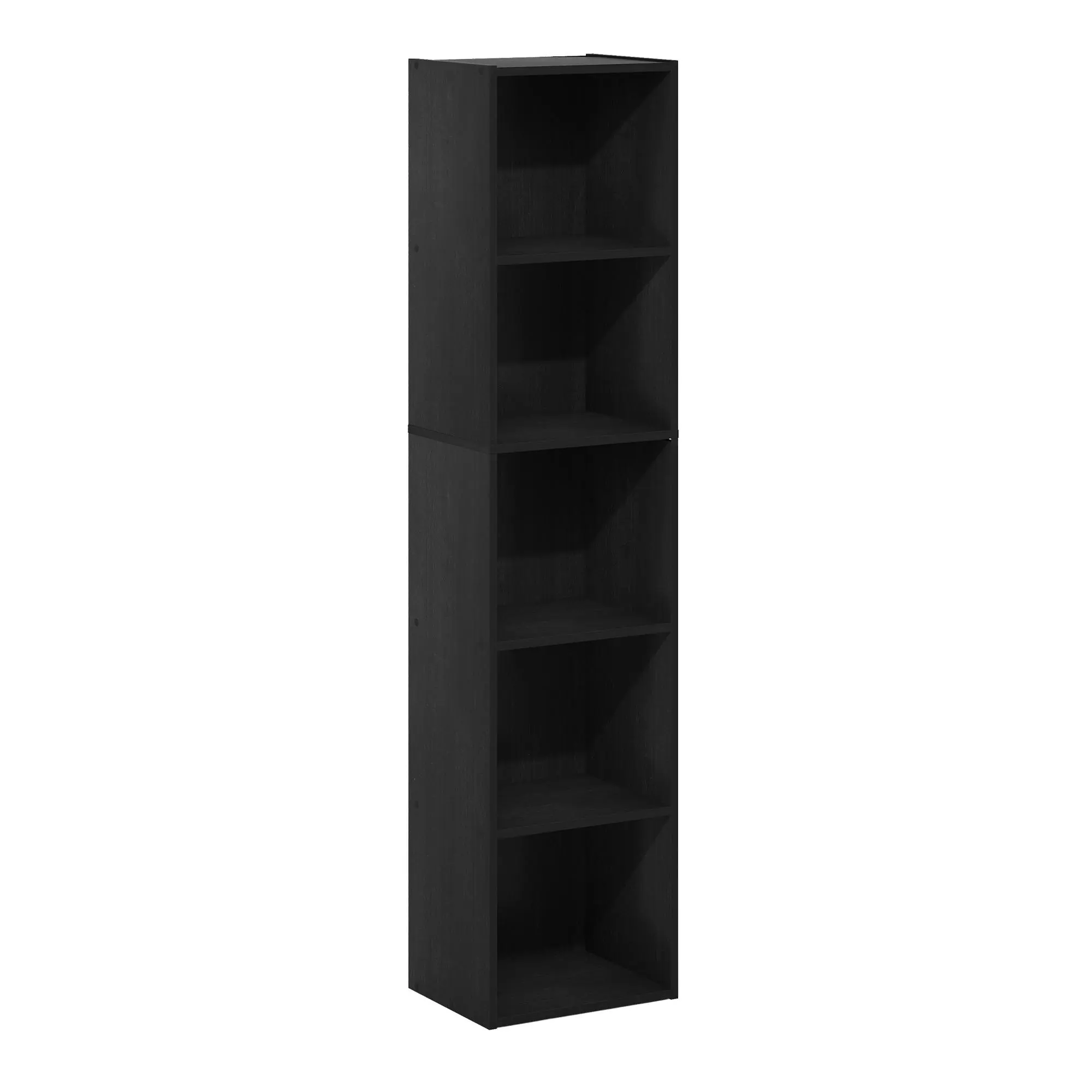 CARB-Certified Black 5-Layer Open Composite Wood Bookshelf, 9x12x52in Space-Saving Indoor Storage Unit with Flat Base, Assembly Required, Clean Aesthetic Modern Design for Living Room, Home Office