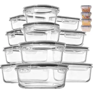 12PCS Black Lid Glass Meal Prep Containers Set, BPA-Free Airtight Leakproof Bento Boxes, Microwave-Safe Freezer-Safe Kitchen Accessories, Reusable Food Organizer for Home Cooking Fridge Storage, Durable Home Supply - Mother’s Day Gift,summervibes