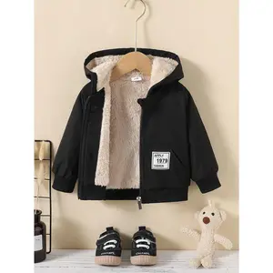 Kids Fleece Lined Warm Hooded Zipper Coat, Toddler Baby's Casual Hoodie Jacket