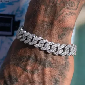 14MM Iced Out Cuban Link Bracelet for Men, Full Rhinestones Chunky Miami Punk Hip Hop Sports Wristband, Jewelry Gift for Women