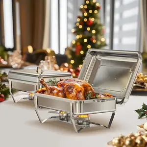 WARMOUNTS 9QT Full-Size Chafing Dish Set – Premium Buffet Warmer with Foldable Frame, Mirror-Polished Stainless Steel, Rolled Rim, for Parties, Catering & Corporate Events (2/4/6 Pack)