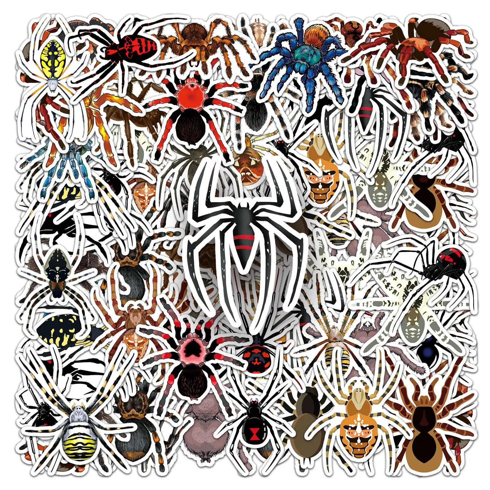 50pcs Spider Cartoon Series Stickers, Ideal for Scrapbooking Journals Laptops Water Bottles Cars, Positive Message Gift Set, Truck Sticker, Halloween
