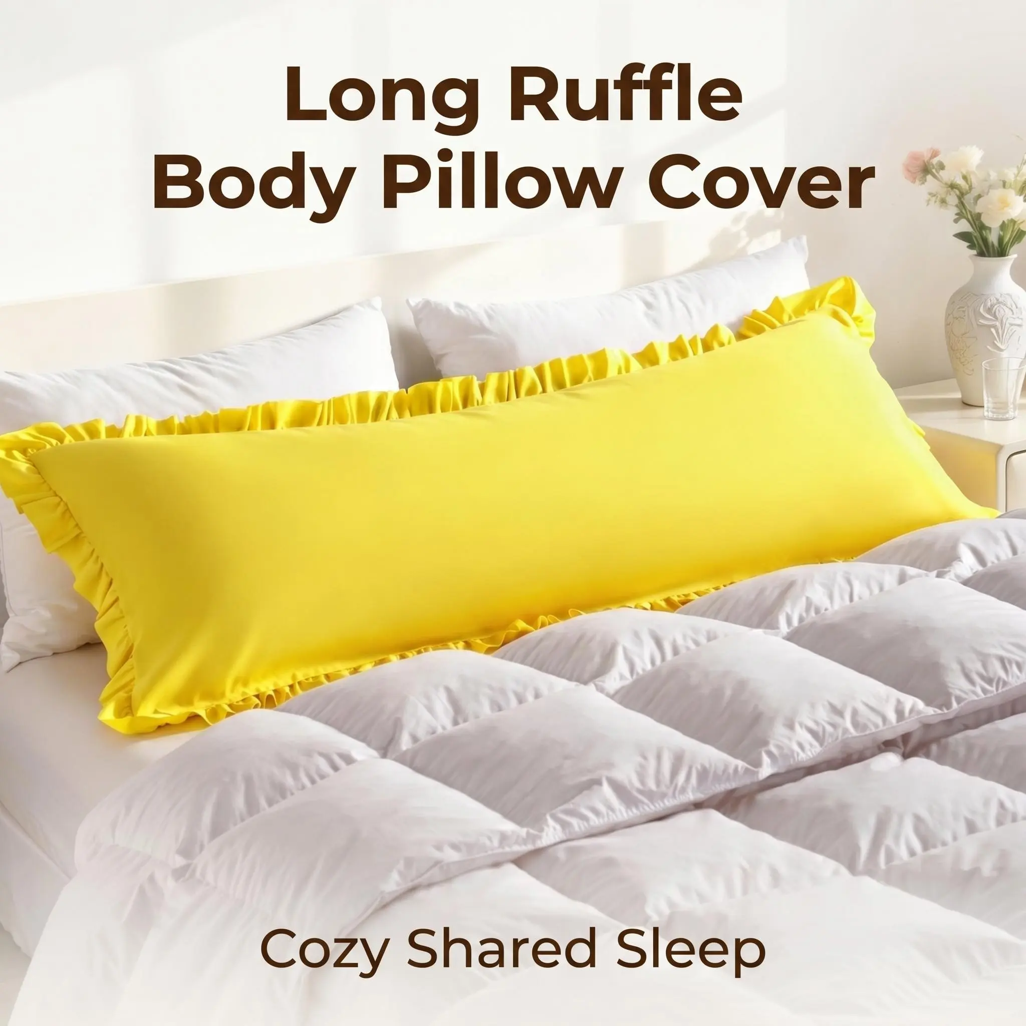 Bedsum 20"x54" Ruffled Body Pillowcase Only, Soft Brushed Microfiber Envelope Closure Decorative Long Body Pillow Cover, Skin-Friendly Elegant Stylish Pillow Slip for Bedroom & Living Room