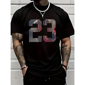 Men's Tropical Cotton Graphic Printed T-Shirt - 23 Design, Fitted Short-Sleeve Round-Neck Streetwear Tee, Comfortable Breathable Fabric, True Size, Machine Washable, All-Season Menswear Top (COD Available)