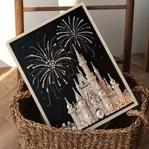 Pearl Castle Fireworks Artwork Theme DIY Handmade Handicraft Rhinestone Sticking Creative Art Painting Suitable for Bedroom Decoration, Living Room Hanging, Room Embellishment, and Artwork Handcraft