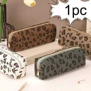 Leopard Print Corduroy Pencil Case & Makeup Bag – Multi-Functional Storage Pouch, Ideal Gift for Back-to-School, Mother's Day, Birthday, Valentine's Day, or Wedding Favor