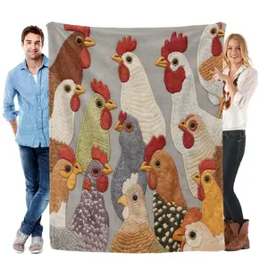 Cute Colorful Hen Pattern Soft Fleece Flannel Blanket - Ultra-Soft Plush Throw for Living Room, Whimsical Farmhouse Home Decor, Perfect Birthday Gift for Women, Soft Fleece Blanket