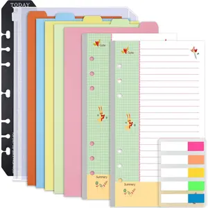 Cornell-Note Taking-System A6 Planner Refill Paper, 90 Page Colorful 5R Cornell Notes 6-Ring Binder Loose-leaf Inserts w/Zipper Pouch, Binder Divider, Ruler, Index Tab, College Ruled, 6.9x3.7"