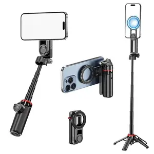 Multifunctional Mini Phone Tripod for Magsafe, Magnetic Chuck＆ Clip Pocket Size Magnetic Selfie Stick for iPhone with Remote, Extendable Cell Phone Small Tripod Magnet Stand for All Smartphones