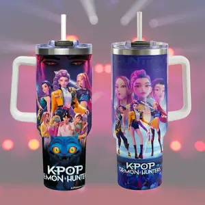KDH World Tour 40oz Tumbler With Handle, Huntrix & Saja Boys Tumbler,  Kpop Fantasy Anime Style Travel Mug, Insulated Cup Gift for Fans