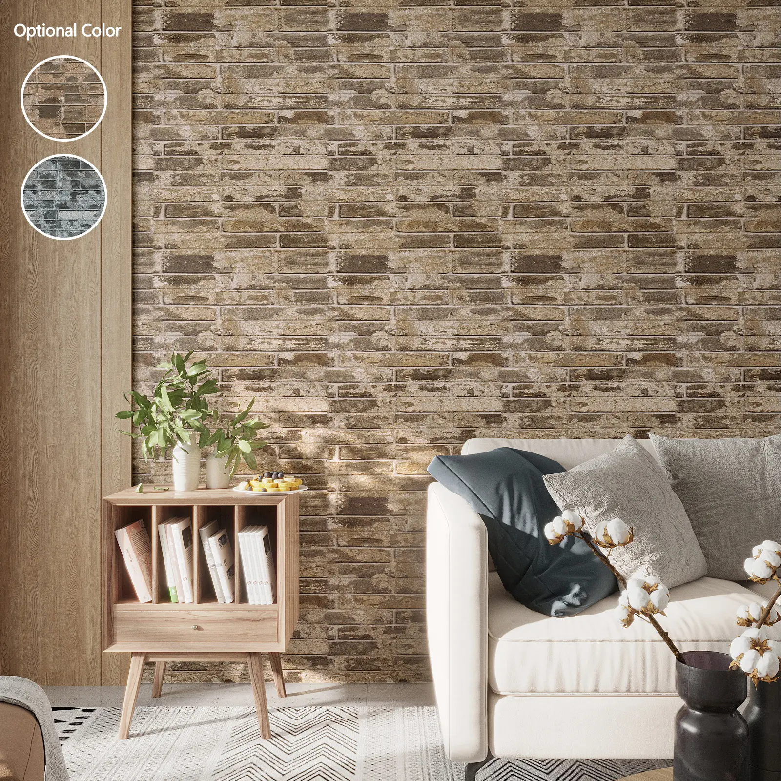 VEELIKE 3D Textured Faux Brick Peel-and-Stick Wallpaper, Self-Adhesive Waterproof Brown Decorative Vinyl with Peel and Stick Wallpaper Designs for Interior Walls, Kitchen Backsplash