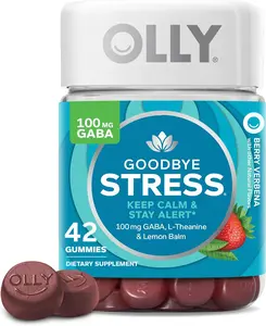 OLLY Goodbye Stress Gummy, GABA, L-Theanine, Lemon Balm, Stress Relief Supplement, Berry - 42 Count Dietary Healthcare Fitness Edible