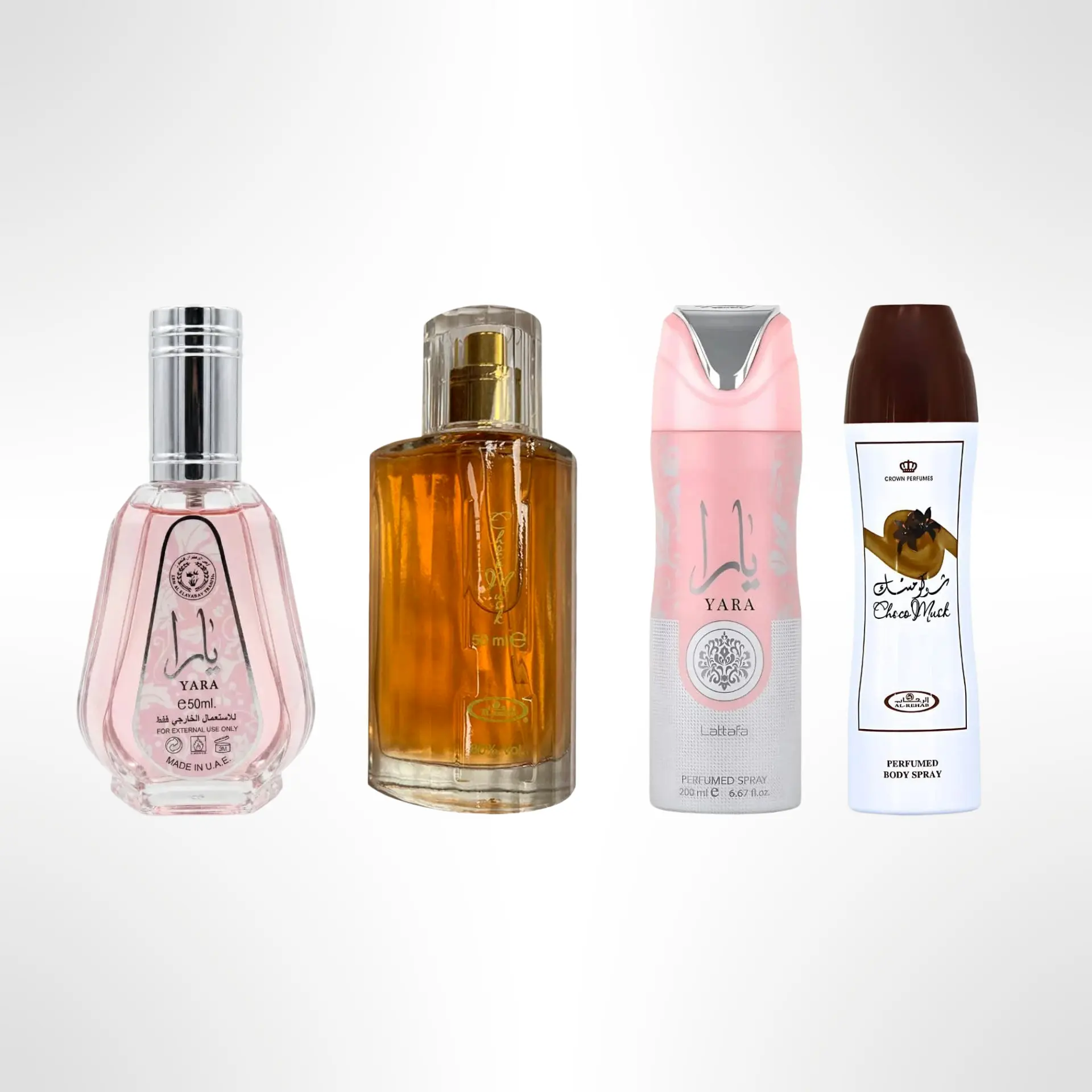Lattafa Yara 50ml + Choco Musk 50ml + Yara Deo + Choco Musk Deo – 4PCS Perfume & Deodorant Bundle Set