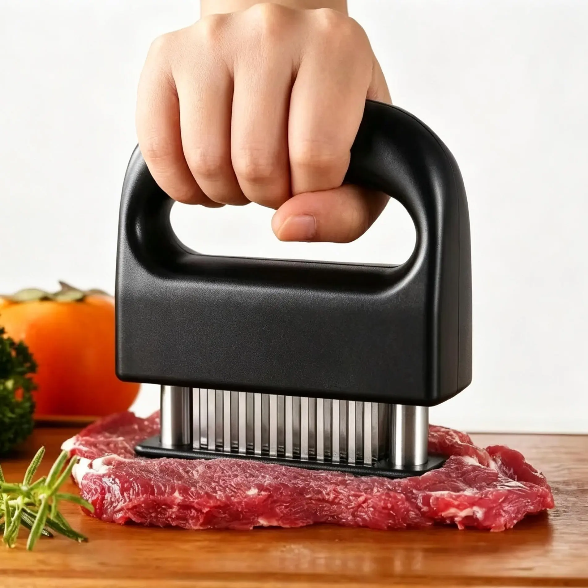 Heavy Duty Meat Tenderizer Tool with 48 Ultra Sharp Stainless Steel Needle Blades, Retractable Guard, Professional for Juicy Steak & Chicken, BBQ & Cook Kitchen Home Supply