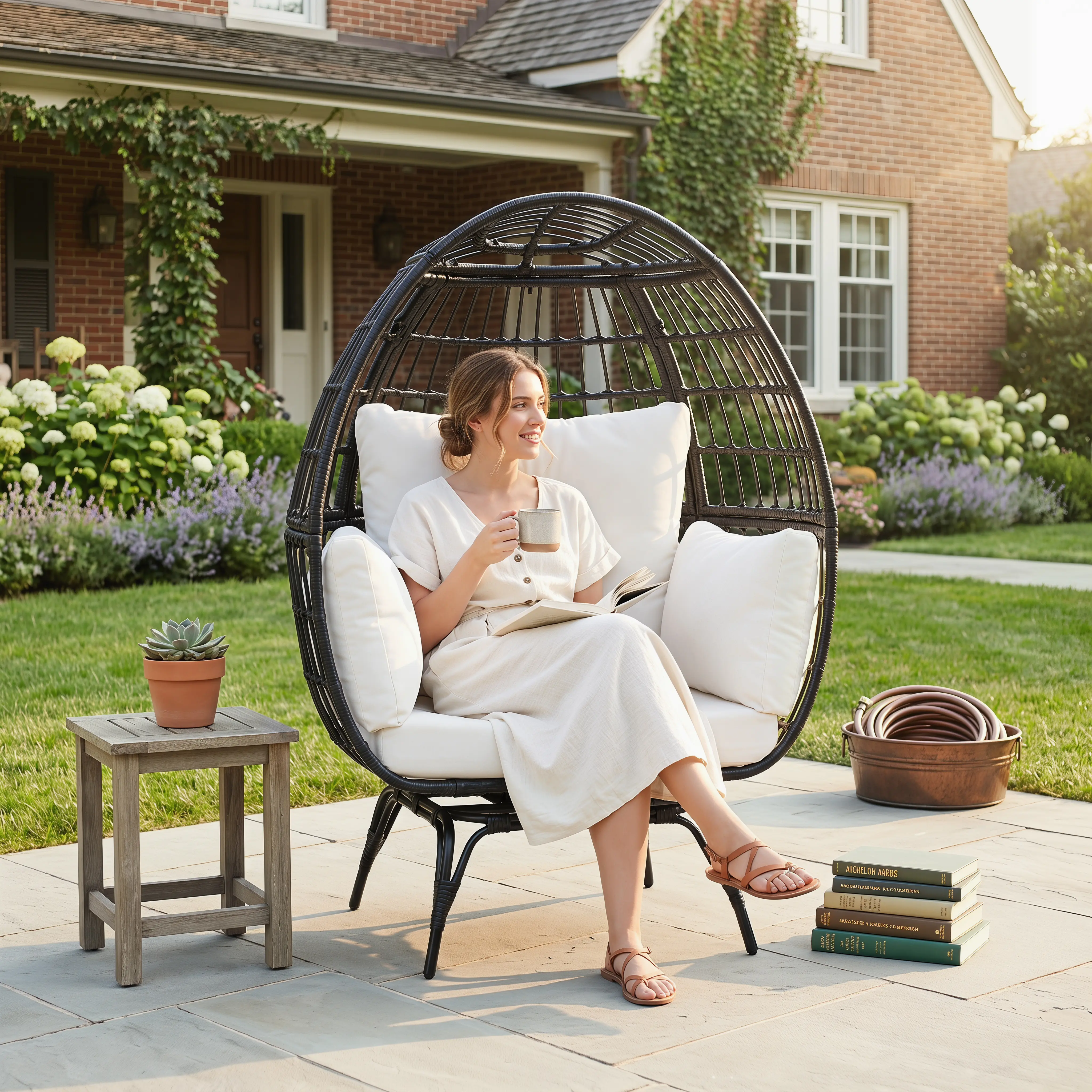 360 Swivel Wicker Egg Chair XL | All-Weather Rattan Indoor/Outdoor/wicker, chairs | Oversized Washable Cushions | Patio Furniture Compatible summergarden