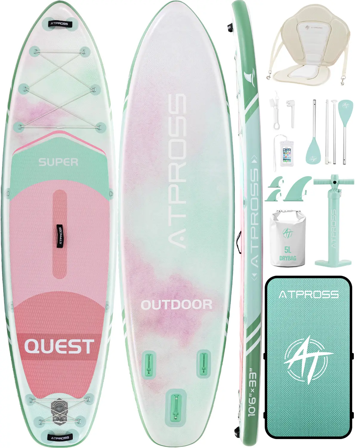 Summervibe  10'6'' x 33'' Extra Wide Inflatable Paddle Board with Kayak Seat, 400LBS Capacity Stable SUP Board, Non-Slip EVA Deck, Complete Accessories Kit for Adults, Beginners, Yoga, Fishing & Family Fun,ATPROSS adventure water