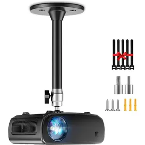 Mini Ceiling Projector Mount Bracket - Adjustable Tilt & Swivel Hanging Projector Holder, Wall Mount Hanger Rack Stand with 2 Free Adapters and Cable Ties, Black