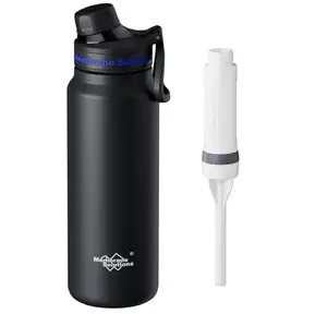 Membrane Solutions C3 Filtered Water Bottle 32oz 4-Stage Stainless Steel Water Bottle with Replaceable ACF&UF Filter Cartridge for Travel Hiking Camping