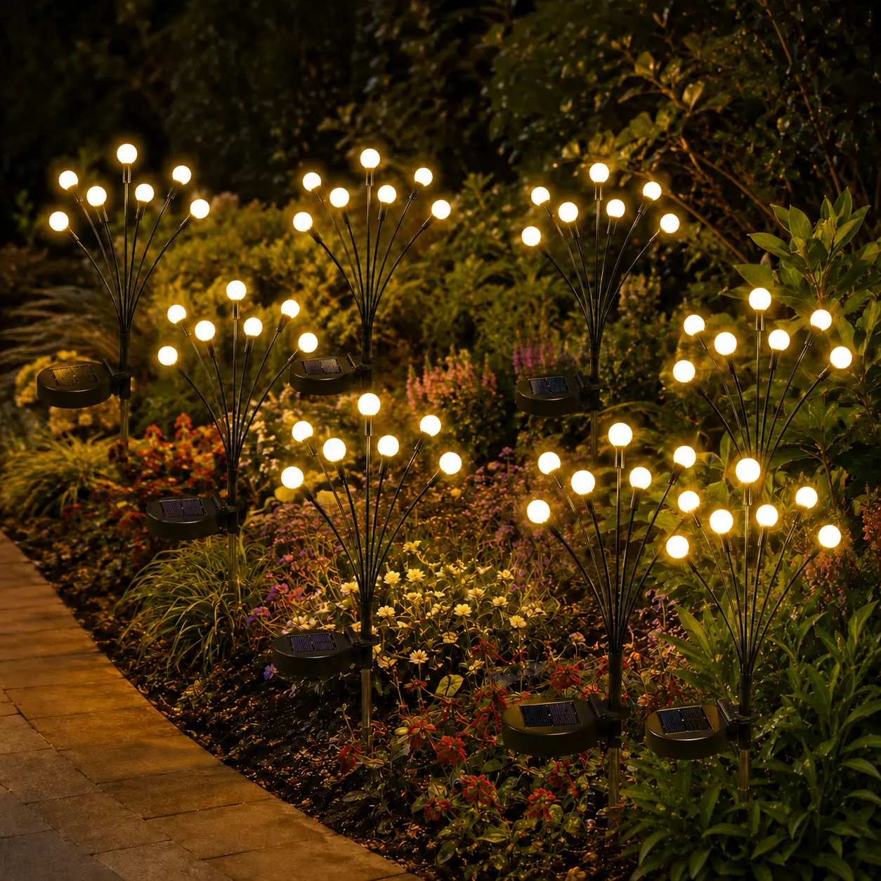 Outdoor Solar Firefly LED Lights - 4- or 8-Pack Waterproof Garden Stake Decorative Lamps with Automatic Dusk-to-Dawn Glow, Whimsical Decor, Mood Lighting & LED Pathway Lighting, dorm essentials, home decor, Christmas Decorative Lights  Camping Lights