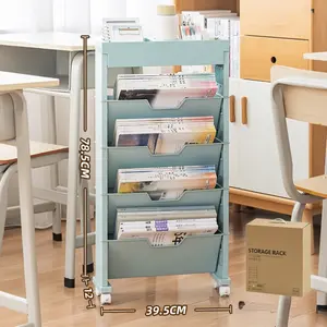 Movable Bookshelf Cart - Rolling File Paper Storage Organizer with Wheels for Home, Office, and Classroom
