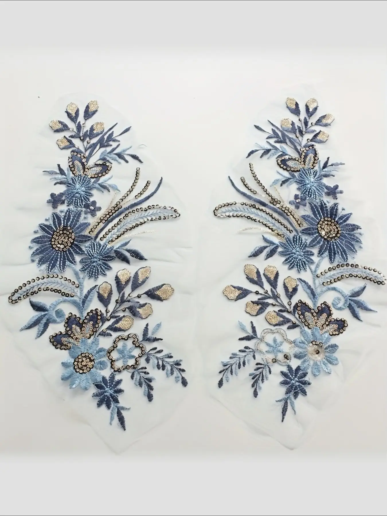 Blue Sequin Lace Embroidered Dress Collar Patch Set, Wedding Decoration, DIY Sewing Jacket Iron-On Patches, Backpack Jeans T-Shirt Repair