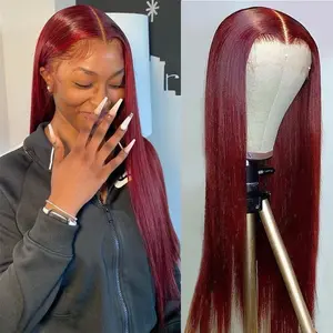 BABOSHOW 99J Burgundy Lace Front Wigs Human Hair 180% Density Straight 13x6 HD Transparent Lace Frontal Wigs Human Hair Pre Plucked with Baby Hair 99J Body Wave Colored Lace Front Hair Wigs for Women
