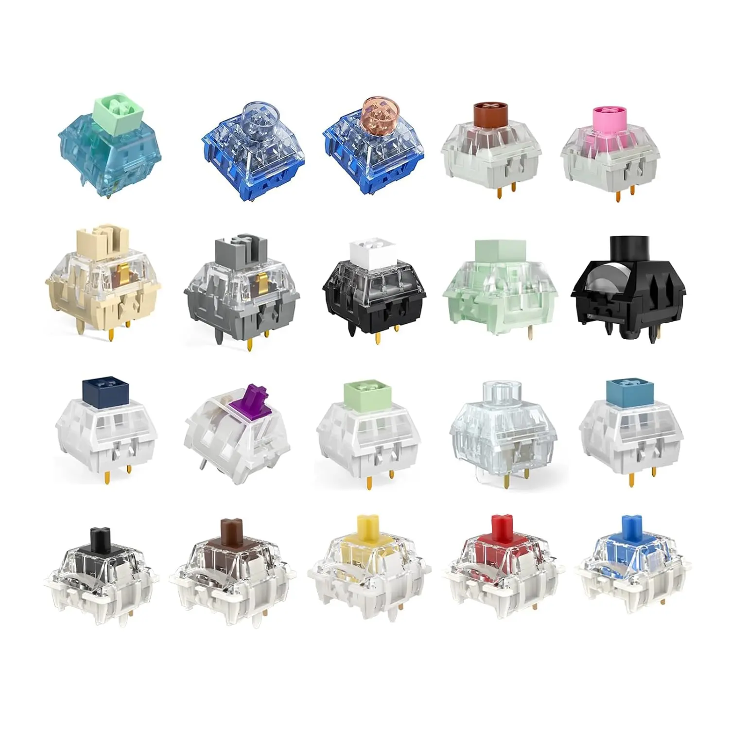 SQ-KBB002 Silent Mechanical Keyboard Switches Sample Pack (20pcs) - Kailh-Gateron Series, Yellow, White, Brown, Navy, Whale Color Options for PC Gaming Accessories