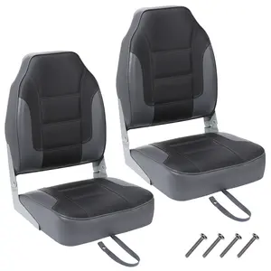 2 Pack High Back Folding Boat Seats, Thick Padded Marine Fishing Chairs with Hinge and Stainless Steel Screws, Water-Resistant Seating for Pontoon, Speedboat, Canoe